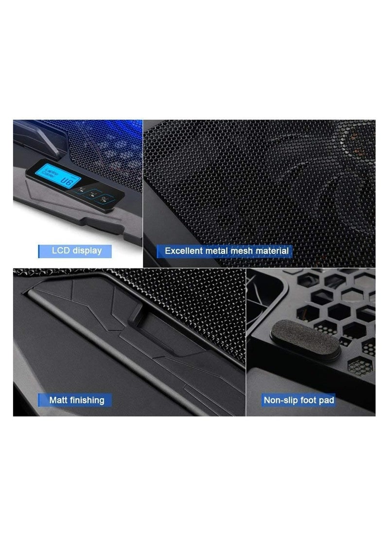 Generic Riamoon Quiet Laptop Cooling Fan with 2 USB Ports & Blue LED Light LCD Display for 10-15.6in PC  - Image 5