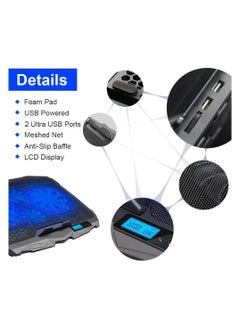 Generic Riamoon Quiet Laptop Cooling Fan with 2 USB Ports & Blue LED Light LCD Display for 10-15.6in PC  - Image 4