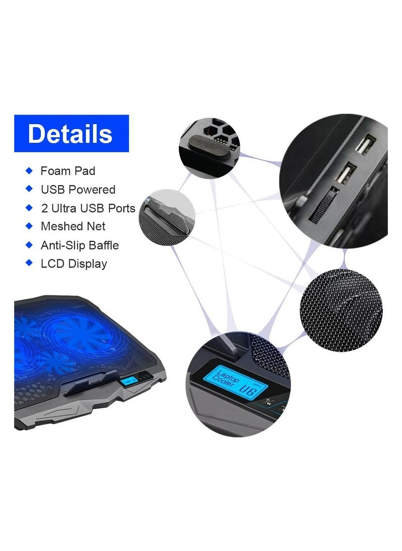 Generic Riamoon Quiet Laptop Cooling Fan with 2 USB Ports & Blue LED Light LCD Display for 10-15.6in PC  - Image 4