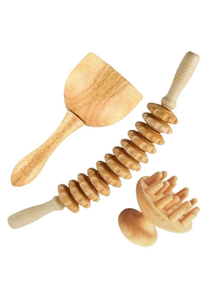 3 قطع من أدوات تدليك الجسم الخشبية ، أدوات تدليك العلاج بالخشب ، أداة أسطوانية لتدليك الخشب لعلاج الأنسجة الرخوة / التصريف اللمفاوي / تخفيف آلام العضلات - Image 1