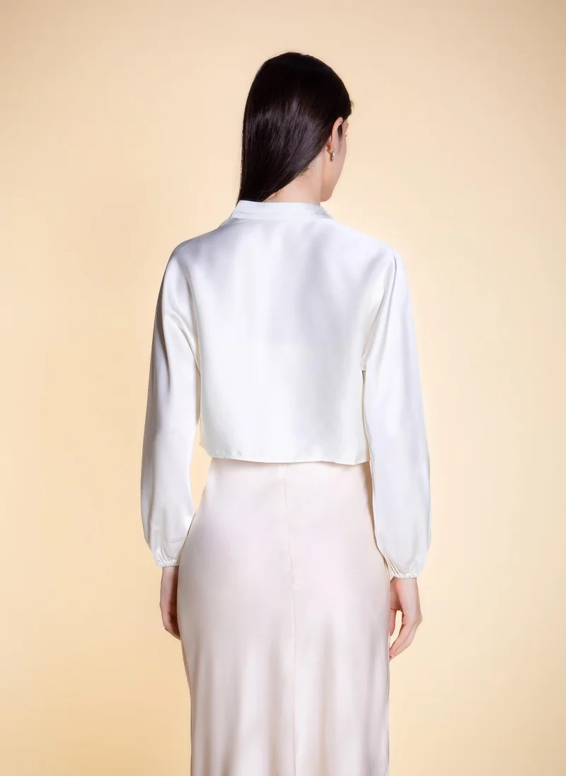 SHAPES Light Beige SATIN CROPPED JACKET for Women | Best Price UAE
