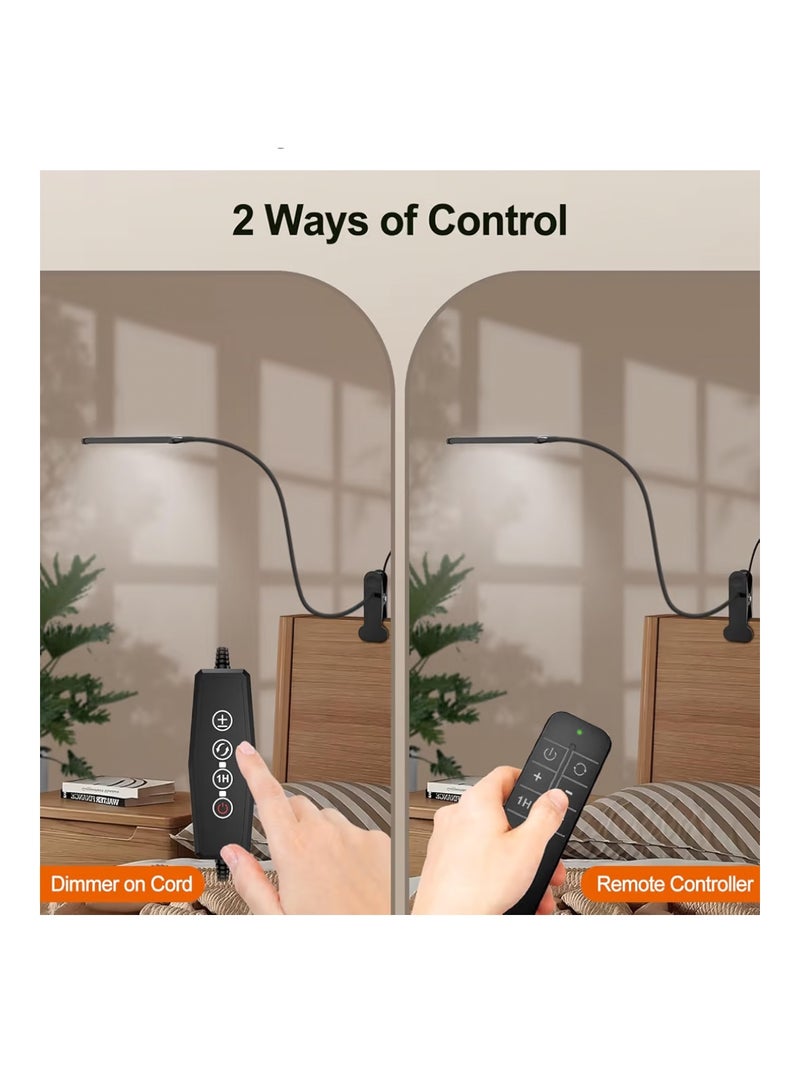 Mojimdo Desk Lamp with Remote, 3 Color & 5 Brightness & 77LED Dimmable Reading Light, 40CM Flexible Gooseneck, Eye-Caring Clip on Light with Adapter for Reading Study Workbench Drafting - Image 3