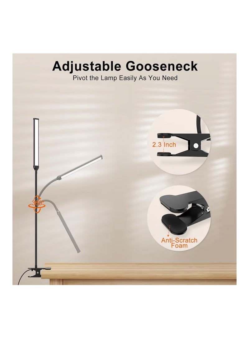 Mojimdo Desk Lamp with Remote, 3 Color & 5 Brightness & 77LED Dimmable Reading Light, 40CM Flexible Gooseneck, Eye-Caring Clip on Light with Adapter for Reading Study Workbench Drafting - Image 4