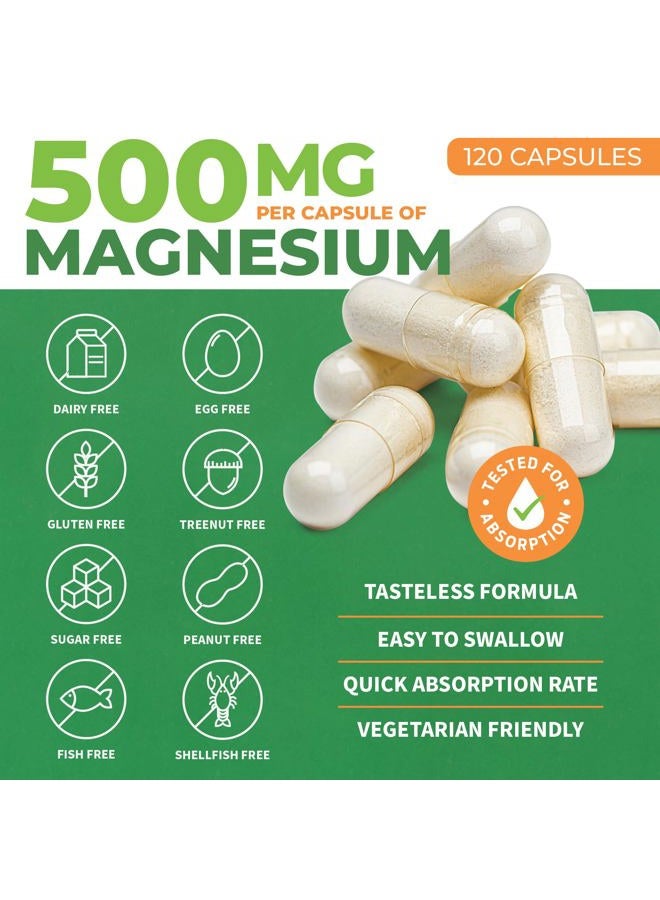ForestLeaf مجمع المغنيسيوم 500 ملغ - كبسولات المغنيسيوم 500 ملغ - مكمل المغنيسيوم 500 ملغ - المغنيسيوم للنوم، المغنيسيوم للإمساك - مكمل المغنيسيوم للنساء (120 حبة) - Image 2