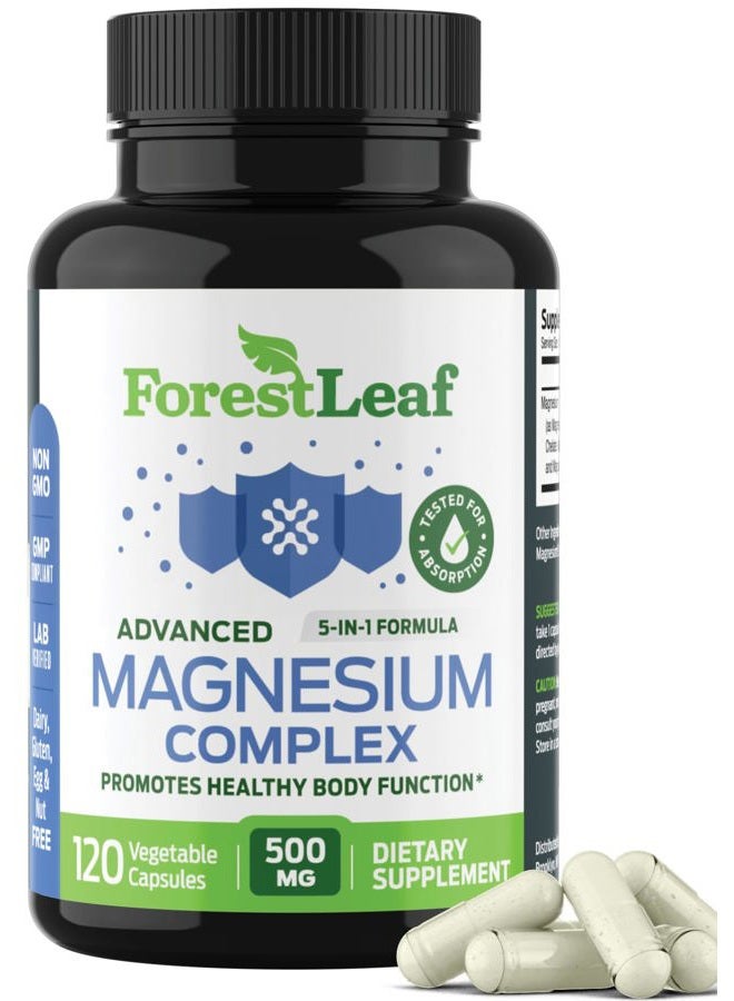 ForestLeaf مجمع المغنيسيوم 500 ملغ - كبسولات المغنيسيوم 500 ملغ - مكمل المغنيسيوم 500 ملغ - المغنيسيوم للنوم، المغنيسيوم للإمساك - مكمل المغنيسيوم للنساء (120 حبة) - Image 1