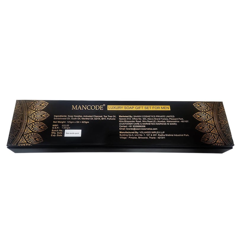MAN CODE Mancode Luxury Soap Gift Set For Men With Pack of 5 Activated Charcoal Soap Bars Deep Cleansing Soap Provides Natural Glow Daily Bathing Bar Soap For Men For All Skin Types Pack of 5 625g  - Image 3