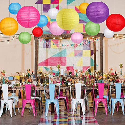zilue Paper Lanterns Decorative, Round Hanging Paper Lanterns for Wedding Rainbow Birthday Party Mexican Fiesta Decorations Colorful 15pcs - Image 5