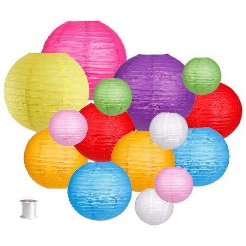 zilue Paper Lanterns Decorative, Round Hanging Paper Lanterns for Wedding Rainbow Birthday Party Mexican Fiesta Decorations Colorful 15pcs - Image 1