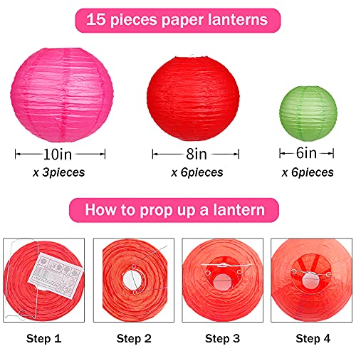 zilue Paper Lanterns Decorative, Round Hanging Paper Lanterns for Wedding Rainbow Birthday Party Mexican Fiesta Decorations Colorful 15pcs - Image 3