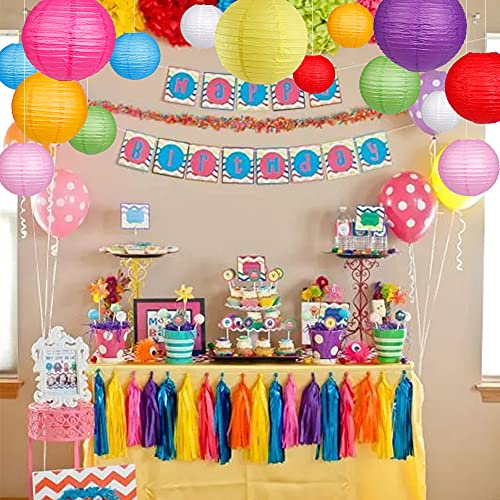 zilue Paper Lanterns Decorative, Round Hanging Paper Lanterns for Wedding Rainbow Birthday Party Mexican Fiesta Decorations Colorful 15pcs - Image 4