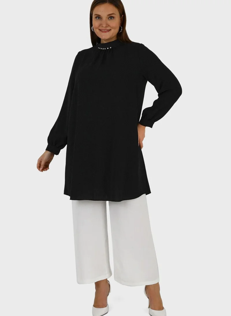 High Neck Tiered Hem Tunic