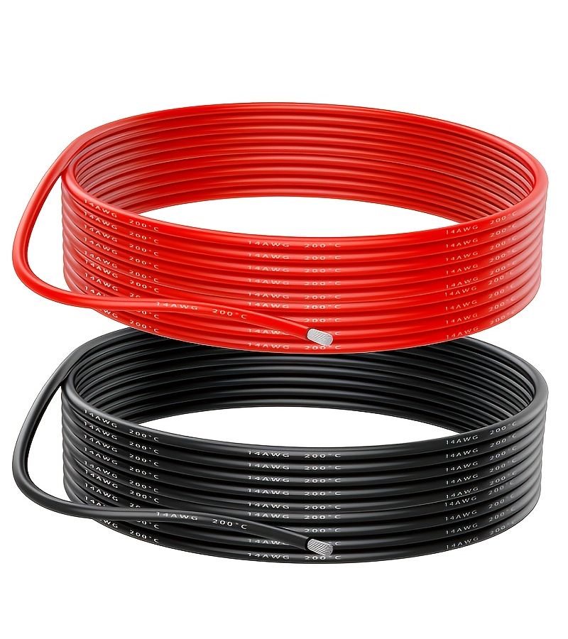 سلك نحاسي مجدول مرن للغاية عيار 14 AWG، معزول بالقصدير، بطول 78.74 بوصة باللونين الأحمر والأسود - Image 3