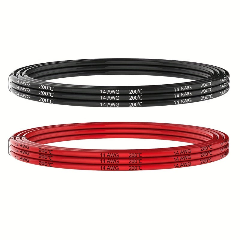 سلك نحاسي مجدول مرن للغاية عيار 14 AWG، معزول بالقصدير، بطول 78.74 بوصة باللونين الأحمر والأسود - Image 1
