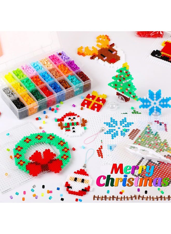 Augsun Christmas Fuse Beads Kit - 5100Pcs+ 24 Colors Crafting Melting Beads Set, 12 Styles Christmas Patterns 2Pcs 5mm Iron Pegboards for DIY Craft Making - Image 4