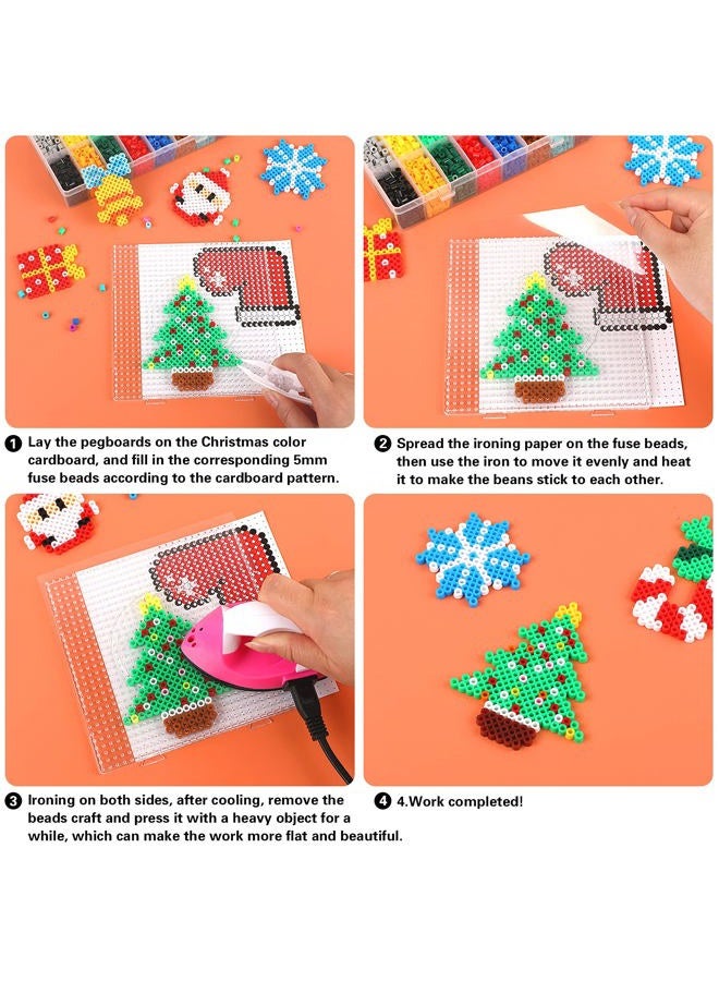 Augsun Christmas Fuse Beads Kit - 5100Pcs+ 24 Colors Crafting Melting Beads Set, 12 Styles Christmas Patterns 2Pcs 5mm Iron Pegboards for DIY Craft Making - Image 3