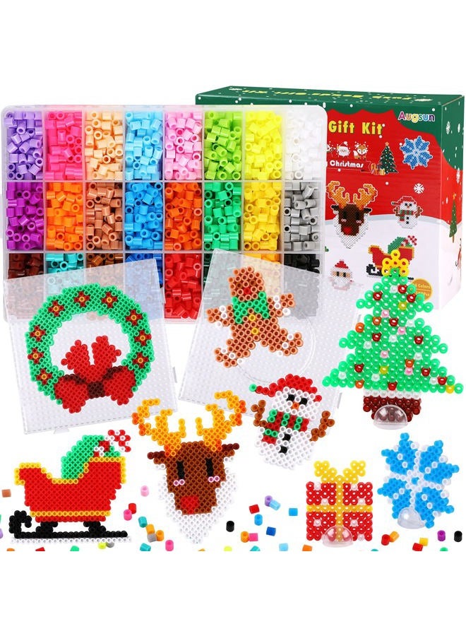 Augsun Christmas Fuse Beads Kit - 5100Pcs+ 24 Colors Crafting Melting Beads Set, 12 Styles Christmas Patterns 2Pcs 5mm Iron Pegboards for DIY Craft Making - Image 1