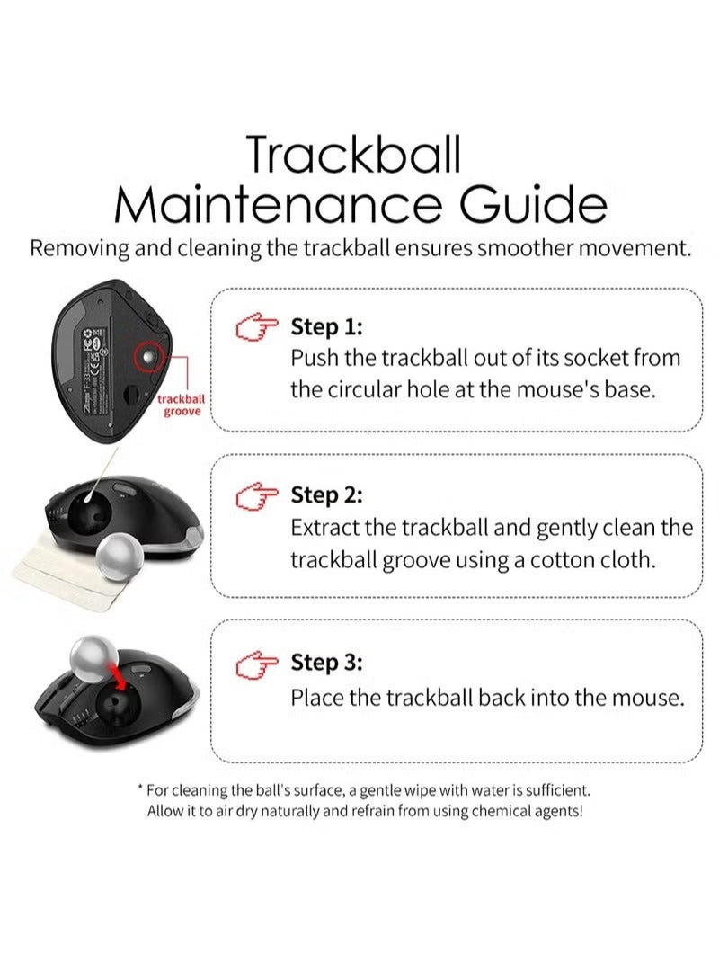 ZELOTES Wireless Bluetooth Trackball Mouse 2.4G RGB Ergonomic Rechargeable Roller Axis Mouse 3 Devices - Image 4