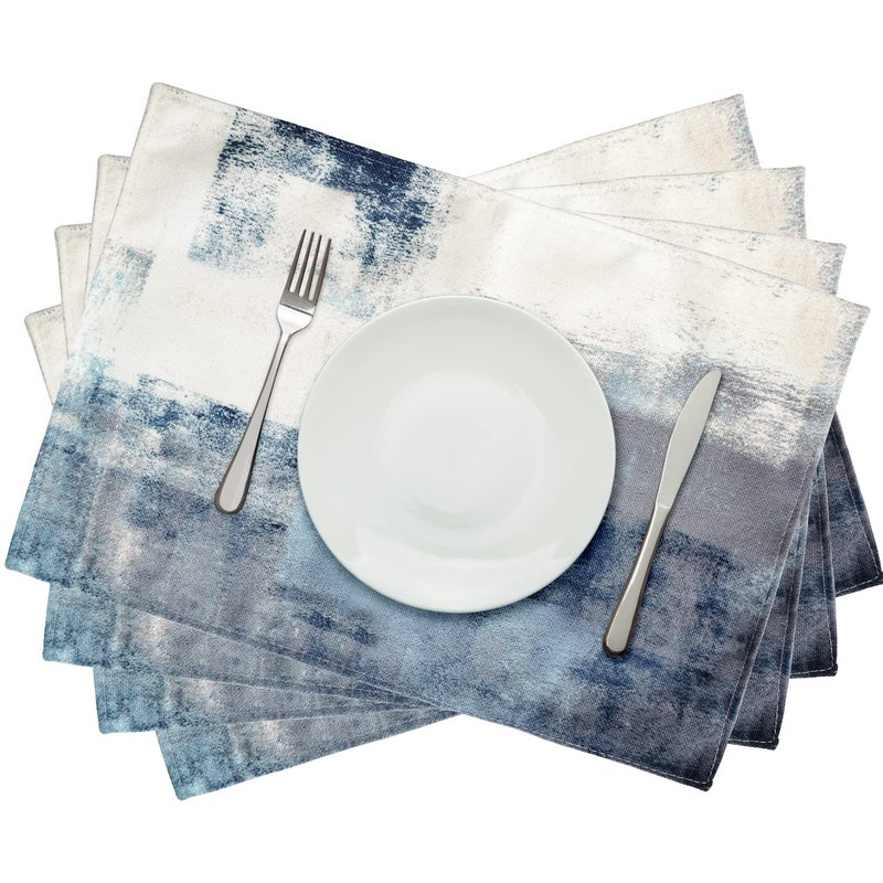 AILUER Blue Abstract Art Placemats  White and Grey Modern Art Placemats Set of 4  Heat Resistant Non-Slip Artwork Dining Placemats  Washable Place Mats for Home Kitchen (White and Grey  18""X12"") - Image 3