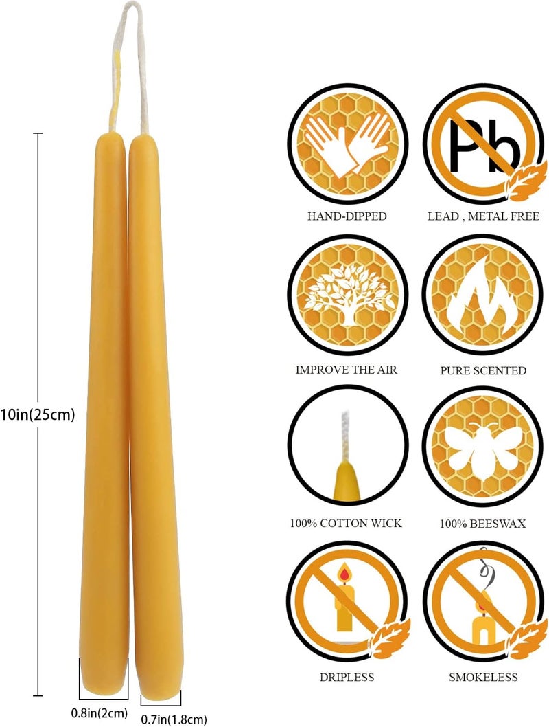 DEYBBY Natural Beeswax Taper Candles 10"- Beeswax Candles Set 6 Pack, Yellow - Image 2