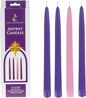 Mega Candles 4 pcs Unscented 10 Inch Christmas Advent Self Fitting End Hand Dipped with Solid Color Core Taper Candles, - Image 1