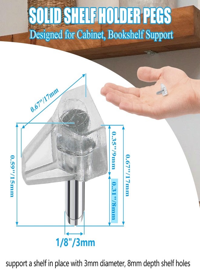 Suiwotin 30pcs 1/8 Inch (3mm) Shelf Support Peg, Clear Plastic Cabinet Shelf Pins, Shelf Supports Pins for Closet, Kitchen, Furniture Shelves Holder Pegs - Image 2
