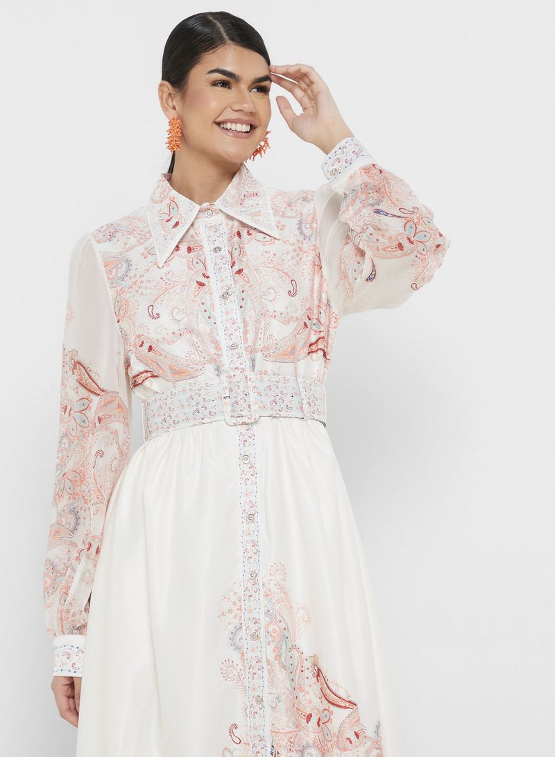 ايلا فستان ميدي بطبعة وياقة - Image 3