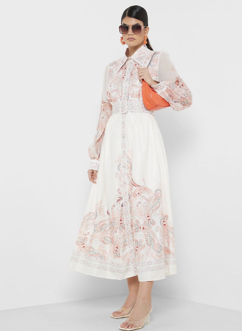 ايلا فستان ميدي بطبعة وياقة - Image 1