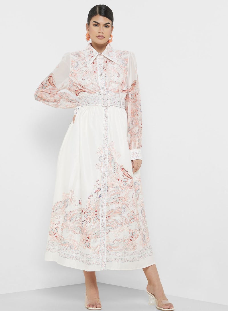 ايلا فستان ميدي بطبعة وياقة - Image 4