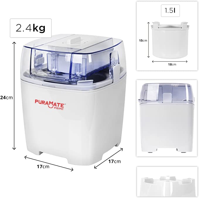 Puramate Prime Automatic Ice Cream Maker/Frozen Yoghurt Maker/Sherbet Slush Maker/Ice Cream Machine (1.5 Ltr) - Image 3