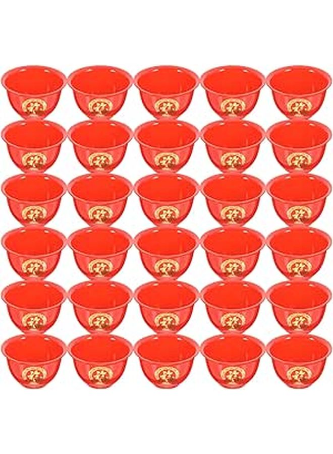 Red Plastic Wedding Wine Cups 50 Pieces Chinese Themed Banquet Toasting Shot Glasses - Image 1