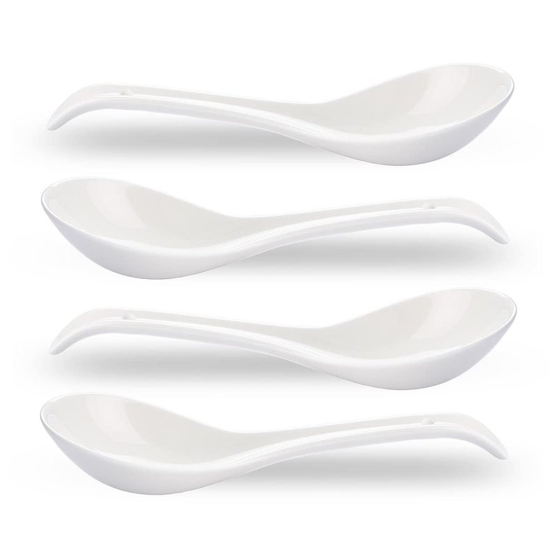 CHILDIKE Ceramic Asian Soup Spoons White Pocelain ChineseJapanese Soup Spoons for Cereal Ramen Pho 66 Inch Set of 4  Deep Oval Hook Design