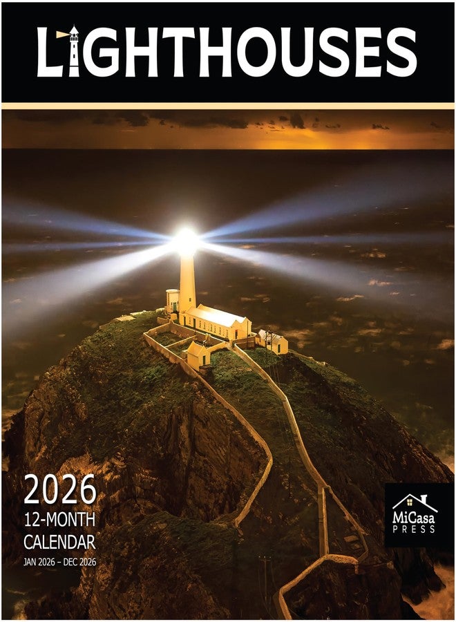 MICASA PRESS تقويم حائط ميكاسا للمنارات 2026، 12 شهرًا | 12 بوصة × 24 بوصة عند الفتح | ورق سميك ومتين | هدية مثالية | تقويم 2026 - Image 1
