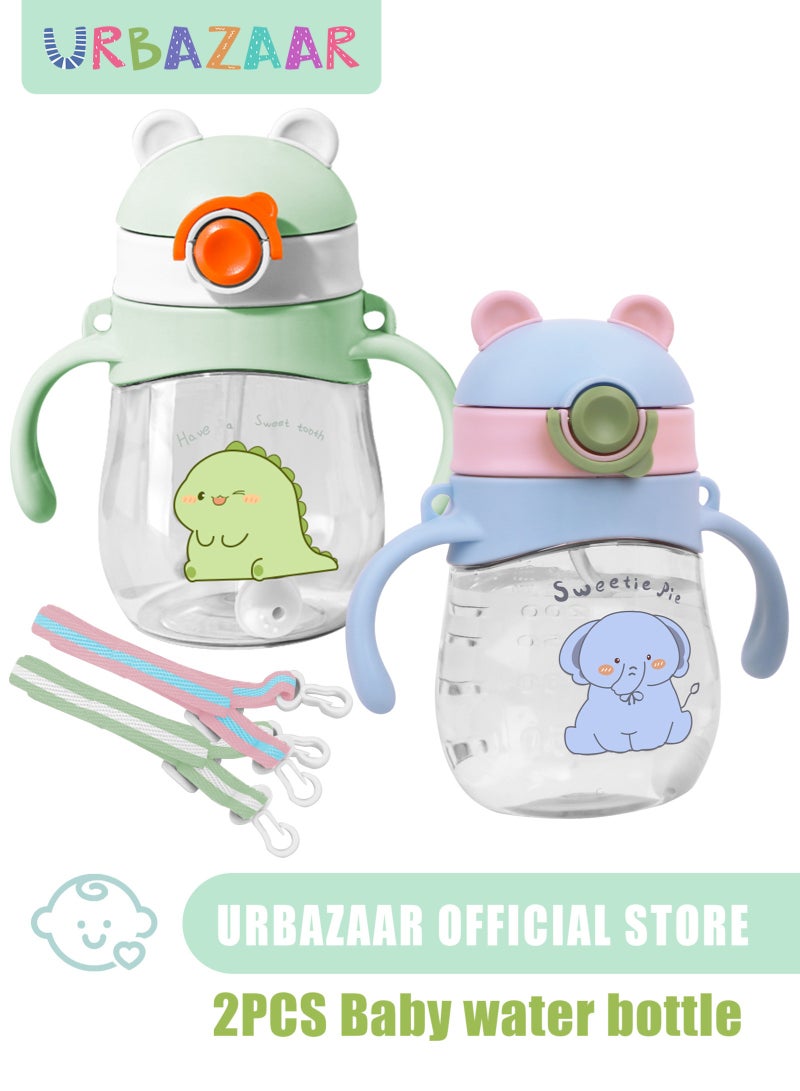 URbazaar 2-Pcs Baby Sippy Cups For 6 Months +, 410ml Baby Cup with Weighted Straw and Easy Grip Handles, Kids Water Bottle with Simple Flip Lid, 360 Degree Spill Proof Toddler Cup - Image 1
