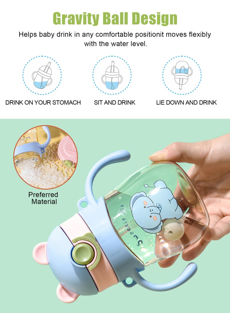 URbazaar 2-Pcs Baby Sippy Cups For 6 Months +, 410ml Baby Cup with Weighted Straw and Easy Grip Handles, Kids Water Bottle with Simple Flip Lid, 360 Degree Spill Proof Toddler Cup - Image 3