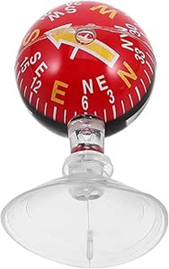 Portable Auto Compass Ball With Suction Cup 38mm Plastic Red Dashboard Mount For Car Truck Boat Navigation Outdoor Hiking - Image 1