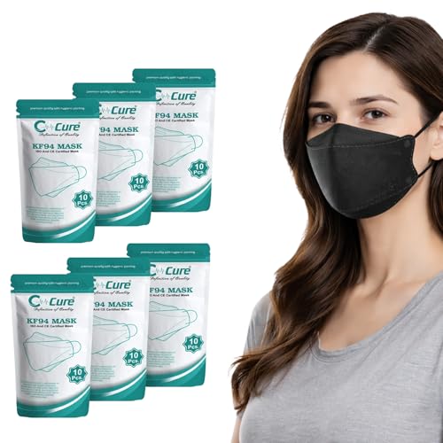 C-Cure KF94 Face Mask Fish Shape For Men & Women | Korean Face Mask With 4 Layer Protection | ISO And CE Certified |Anti Pollution Nose Mask (Pack Of 60) Black - Image 1