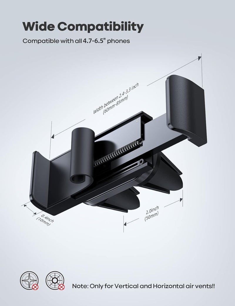 Lamicall Car Phone Holder, Air Vent Clip Mount - Universal Cell Phone Stand Holder Hand Free Cradle, Compatible with iPhone 17 16 15 Pro14 13 12 Pro Max Mini XS XR, All 4.7-6.5'' Smartphone - Black - Image 5