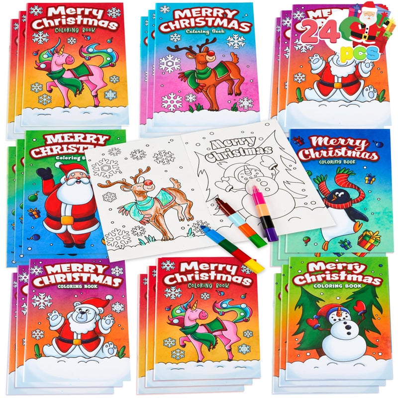 JOYIN 24 Pcs Christmas Coloring Book Bulk for Kids Mini Christmas Coloring Books in 6 Covers Great Gift Girls and Boys, Holiday Presents and Party Favors - Image 1