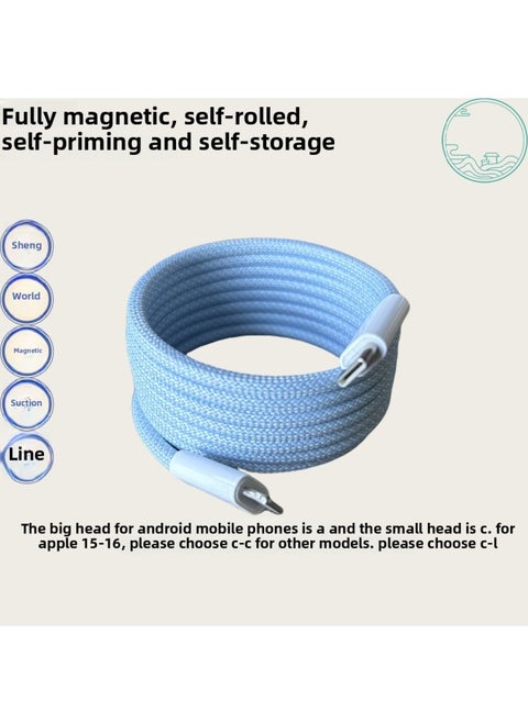 Manufacturer Customized Magnetic Data Cable Automatic Storage Suitable For Android Typec For Huawei For Apple For Iphone16-Color:150cm-Model:Blue (type-c To Lightning) Suitable For Iphone14