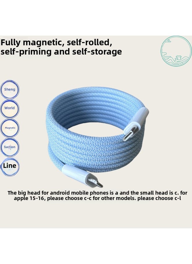 Generic - Manufacturer Customized Magnetic Data Cable Automatic Storage Suitable For Android Typec For Huawei For Apple For Iphone16-Color:150cm-Model:Blue (type-c To Lightning) Suitable For Iphone14 - Image 1