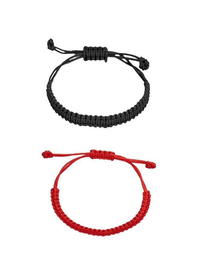 Pingyongchang 2PCS String Bracelets for Women Men Couple Handmade Red Black Buddhist Tibetan Adjustable Woven Rope Bracelet for Protection and Luck Friendship Bracelet-C - Image 1