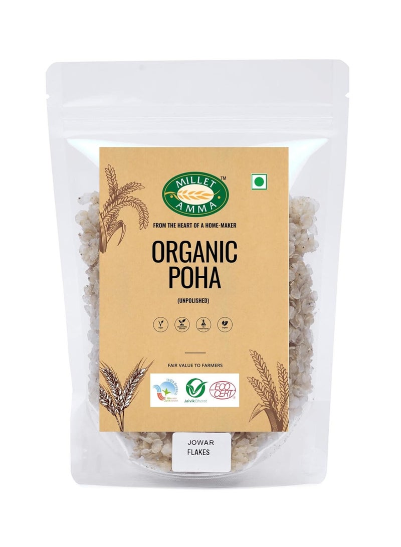 Millet Amma Organic Jowar Poha Flakes (1 Pack of 500gm) | Gluten Free | Best Choice for Making Poha and Health Snack Recipes | Millet Flakes for a Healthy and Nutritious Breakfast - Image 1