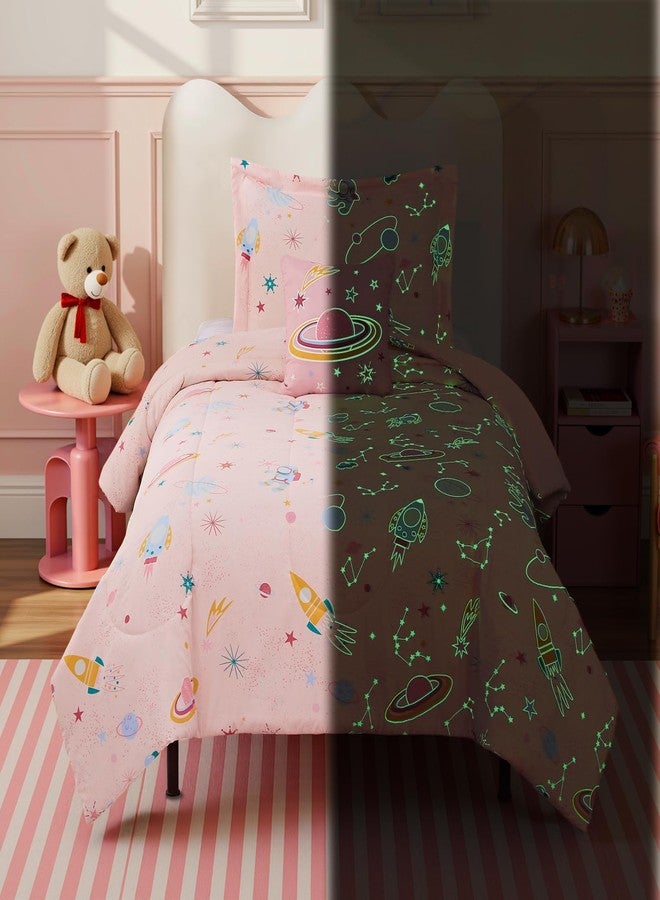 Kaleido Space Glow in The Dark Kids Comforter Set Twin Size for Girls, Space Bedding Set 1 Comforter, 1 Decor Pillow, 1 Pillow Sham - Image 2