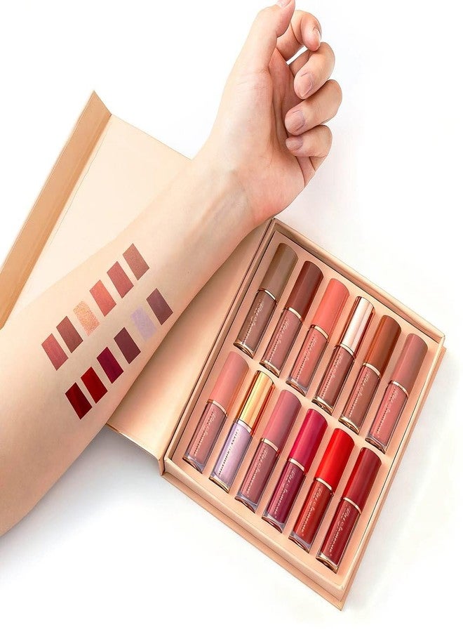 HARIRUP 12 in 1 Liquid Matte Lipstick Set | Long Lasting, Smudge Proof, Waterproof Lipsticks for Women | Nude, Pink & Red Shades Combo - Image 5