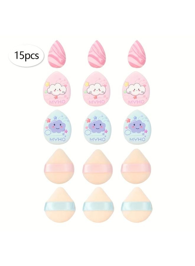 15pcs Printed Powder Blue Heart Shaped Makeup Sponges Latex Free Beauty Blenders - Image 1