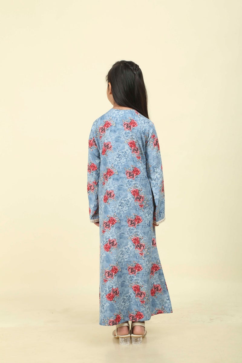 HANA & SARA Girls Arabic Floral Print Jalabiya – Modest Long Sleeve Ethnic Dress for Kids - Image 3