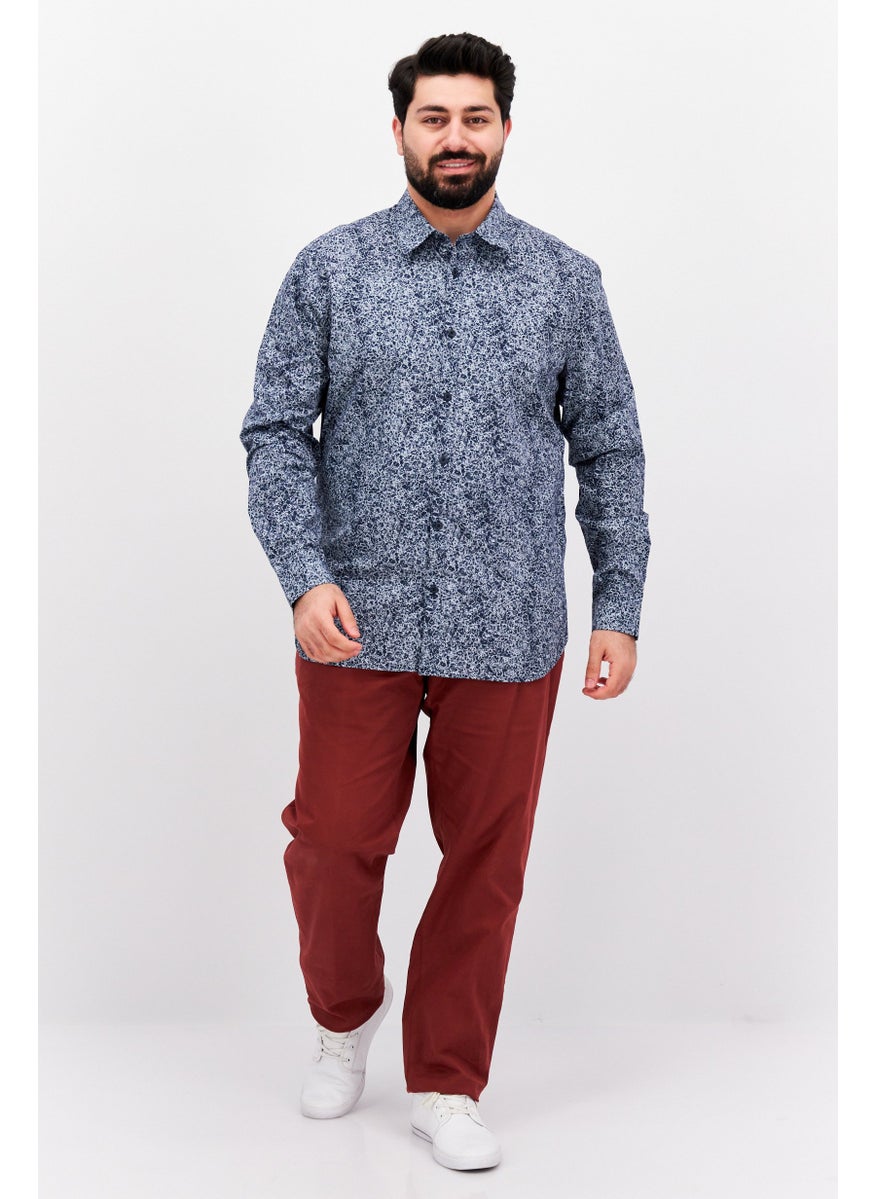 ESPRIT Men Slim Fit Allover Print Long Sleeve Casual Shirt, Navy  - Image 4