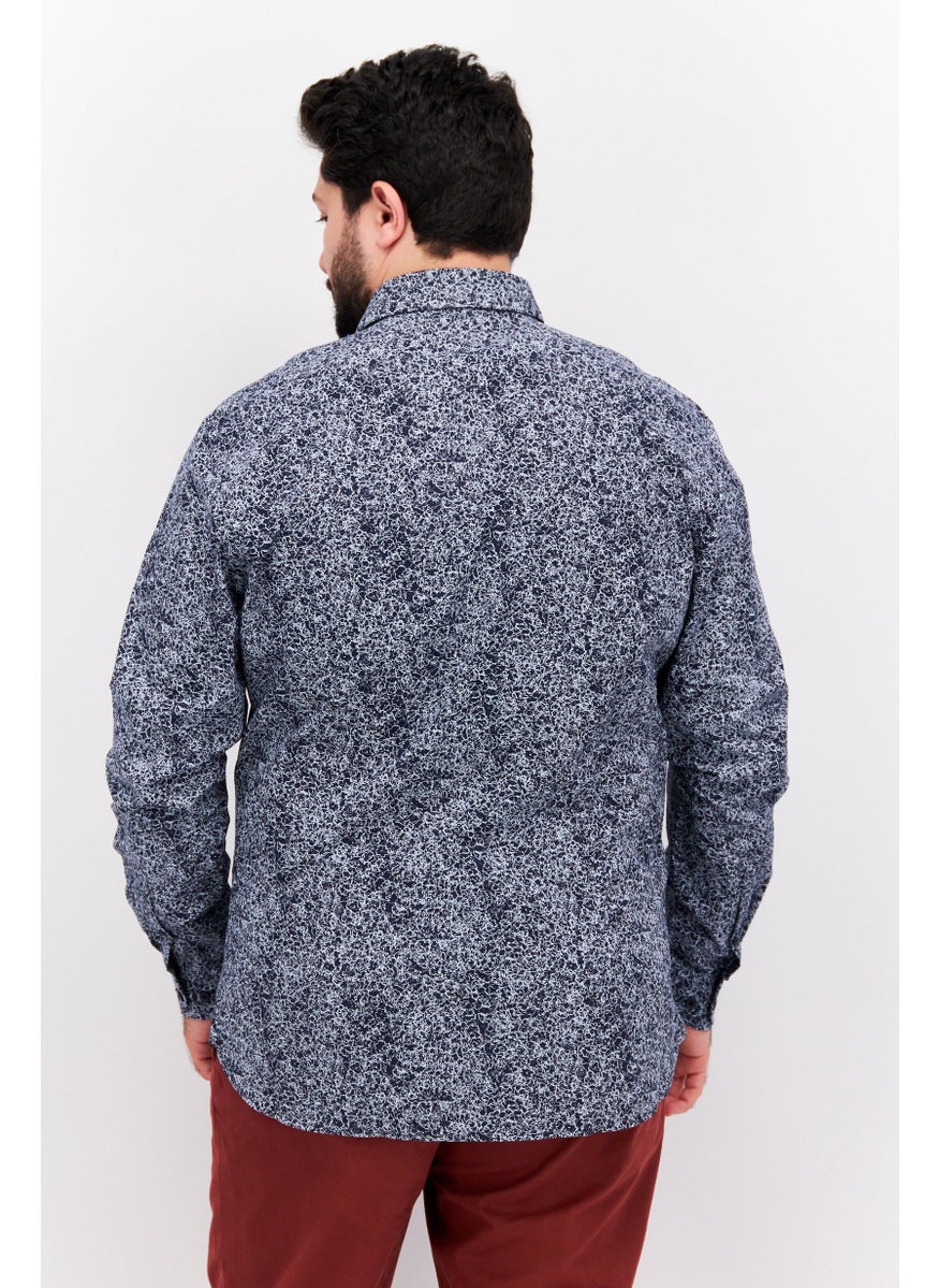 ESPRIT Men Slim Fit Allover Print Long Sleeve Casual Shirt, Navy  - Image 3