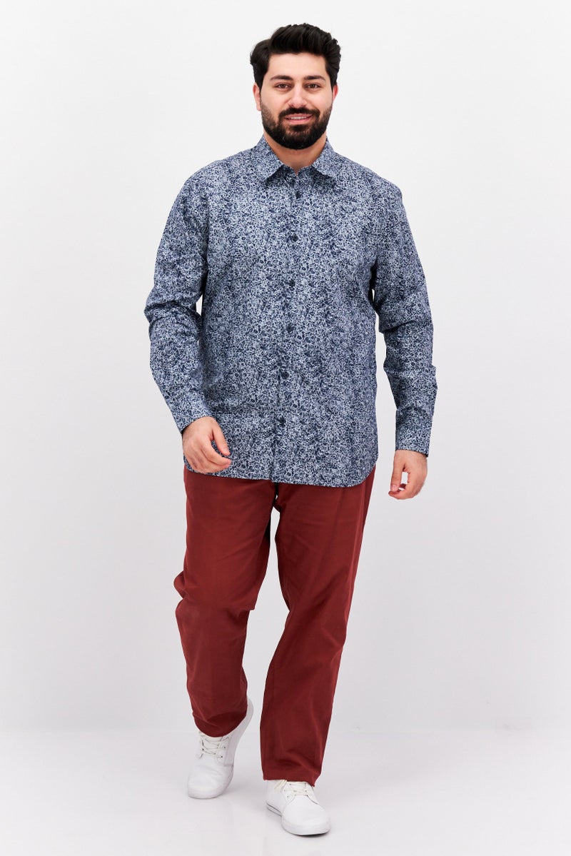 ESPRIT Men Slim Fit Allover Print Long Sleeve Casual Shirt, Navy - Image 4