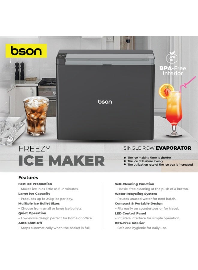 BSON Freezy Ice Maker - Countertop Ice Machine with Multiple Bullet Ice Sizes, Quick 6-7 Minute Cycle, 9 Cubes per Batch, Large Capacity, Auto Shut-Off, Quiet for Home Office Parties - Image 3
